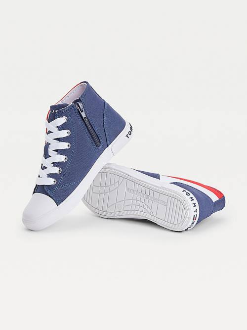 Tommy Hilfiger Colour-Blocked Recycled Katoenen Canvas High-Top Sneakers Jongens Blauw | TH120GMX