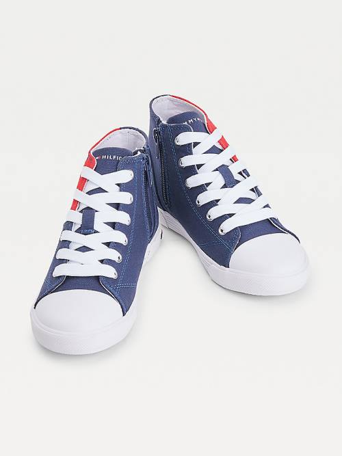 Tommy Hilfiger Colour-Blocked Recycled Katoenen Canvas High-Top Sneakers Jongens Blauw | TH120GMX