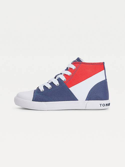 Tommy Hilfiger Colour-Blocked Recycled Katoenen Canvas High-Top Sneakers Jongens Blauw | TH120GMX