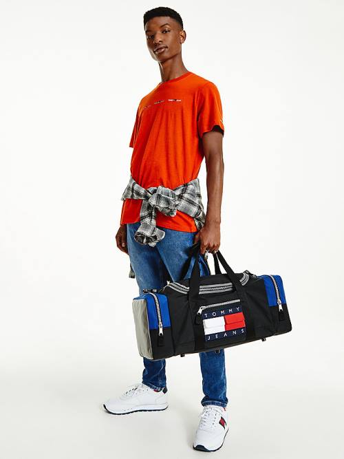 Tommy Hilfiger Colour-Blocked Recycled Nylon Duffle Tassen Heren Zwart | TH476OAX