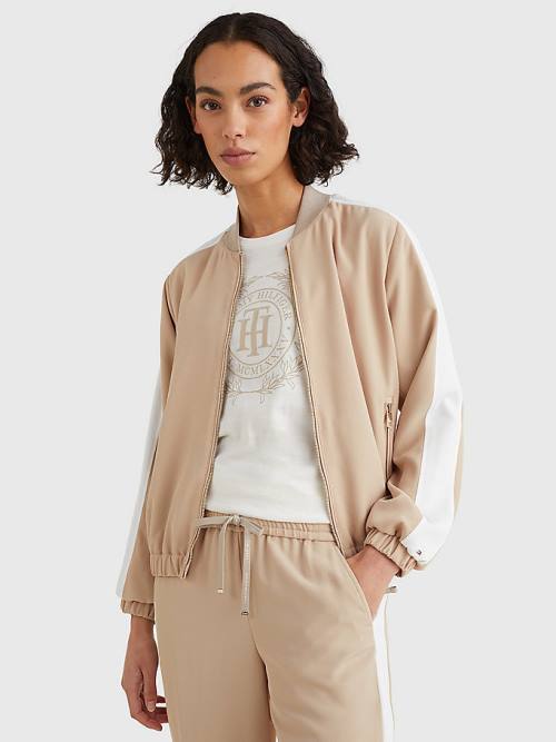 Tommy Hilfiger Colour-Blocked Relaxed Fit Bomber Jassen Dames Beige | TH602KFV