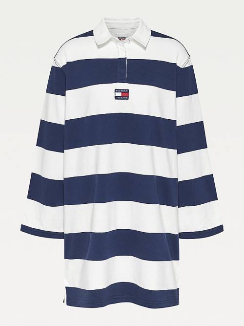 Tommy Hilfiger Colour-Blocked Rugby Stripe Polo Jurken Dames Wit | TH429SCT