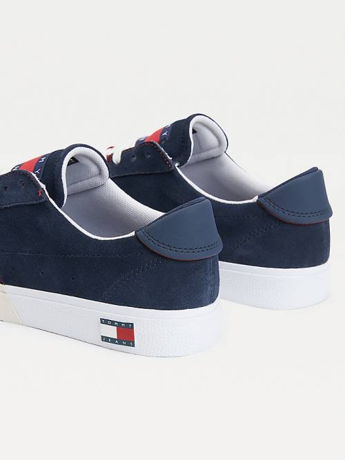 Tommy Hilfiger Colour-Blocked Suede Low-Top Sneakers Heren Blauw | TH435MGU