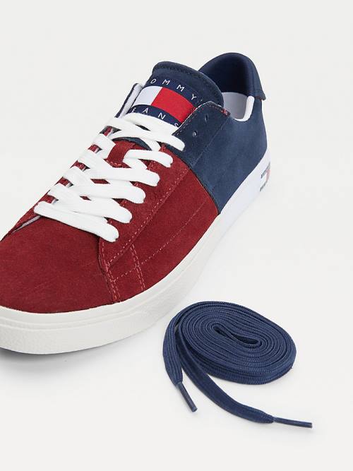 Tommy Hilfiger Colour-Blocked Suede Low-Top Sneakers Heren Blauw | TH435MGU