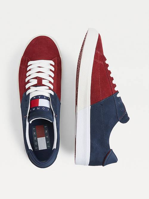 Tommy Hilfiger Colour-Blocked Suede Low-Top Sneakers Heren Blauw | TH435MGU