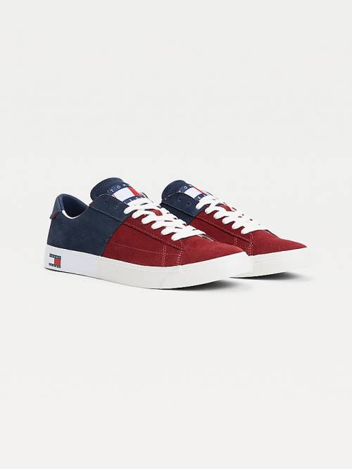 Tommy Hilfiger Colour-Blocked Suede Low-Top Sneakers Heren Blauw | TH435MGU