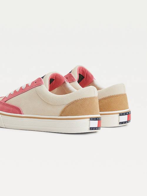 Tommy Hilfiger Colour-Blocked Suede Low Top Sneakers Dames Beige | TH950DBQ