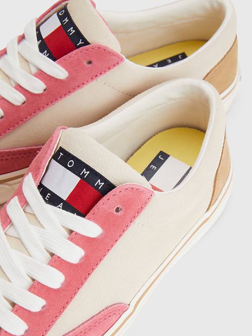 Tommy Hilfiger Colour-Blocked Suede Low Top Sneakers Dames Beige | TH950DBQ