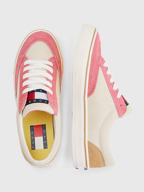 Tommy Hilfiger Colour-Blocked Suede Low Top Sneakers Dames Beige | TH950DBQ