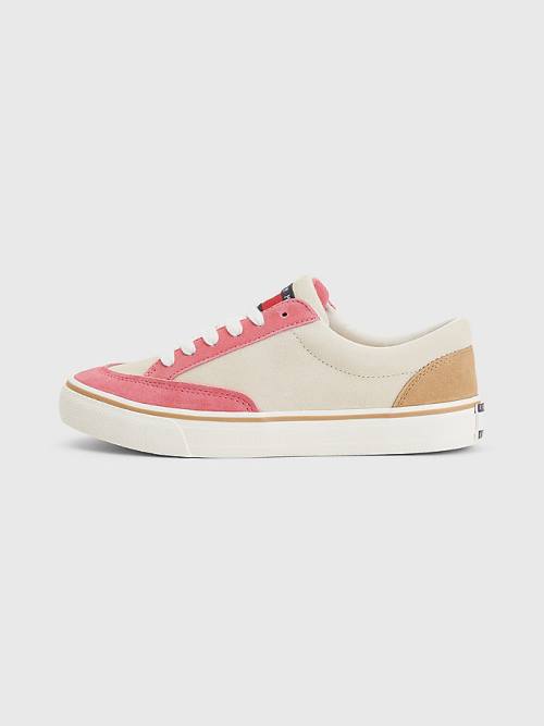 Tommy Hilfiger Colour-Blocked Suede Low Top Sneakers Dames Beige | TH950DBQ