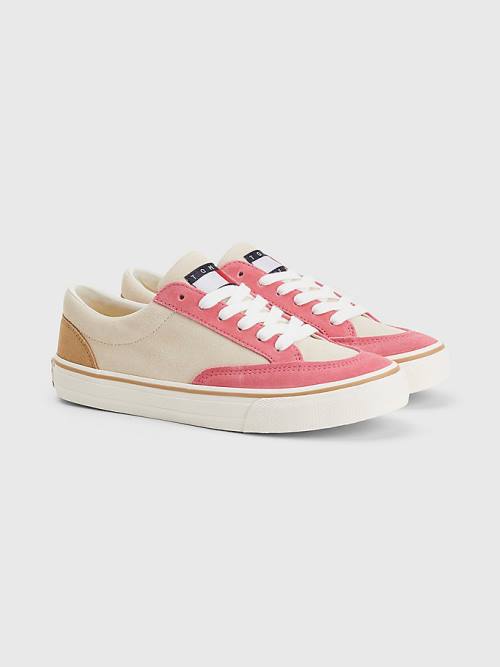 Tommy Hilfiger Colour-Blocked Suede Low Top Sneakers Dames Beige | TH950DBQ