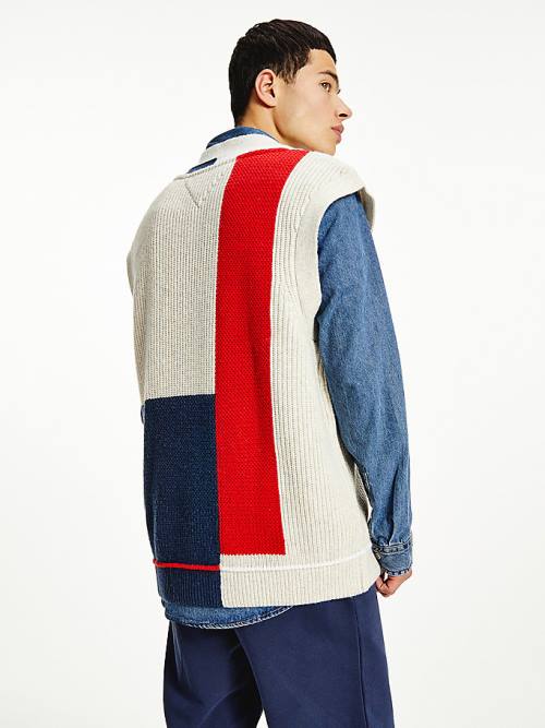 Tommy Hilfiger Colour-Blocked V-Neck Vest Sweatshirts Heren Blauw | TH487GHQ