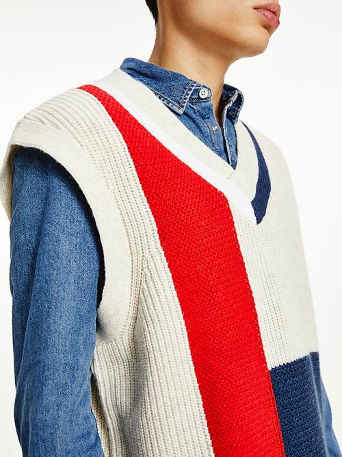 Tommy Hilfiger Colour-Blocked V-Neck Vest Sweatshirts Heren Blauw | TH487GHQ