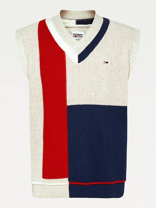 Tommy Hilfiger Colour-Blocked V-Neck Vest Sweatshirts Heren Blauw | TH487GHQ