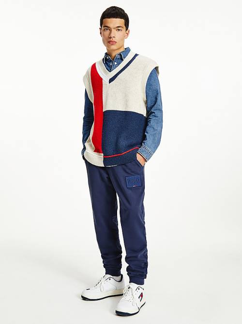 Tommy Hilfiger Colour-Blocked V-Neck Vest Sweatshirts Heren Blauw | TH487GHQ