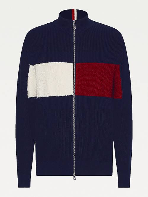 Tommy Hilfiger Colour-Blocked Zip-Thru Stripe Cardigan Truien Heren Blauw | TH319TZH