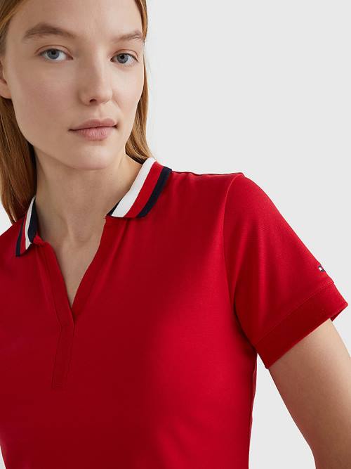 Tommy Hilfiger Contrast Collar Slim Fit Top Poloshirt Dames Rood | TH639DIF