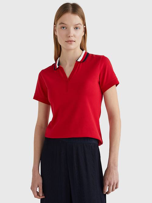 Tommy Hilfiger Contrast Collar Slim Fit Top Poloshirt Dames Rood | TH639DIF