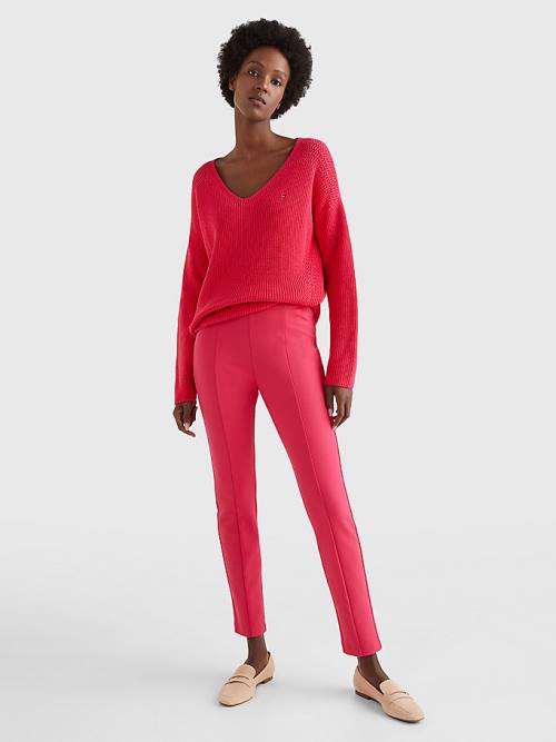 Tommy Hilfiger Contrast Knit Relaxed Fit V-Neck Jumper Truien Dames Roze | TH017AZQ