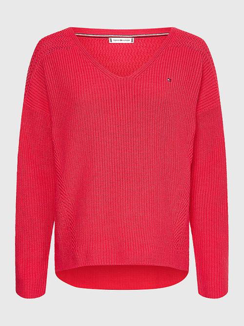 Tommy Hilfiger Contrast Knit Relaxed Fit V-Neck Jumper Truien Dames Roze | TH017AZQ