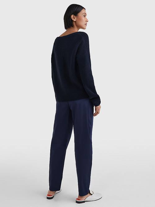 Tommy Hilfiger Contrast Knit Relaxed Fit V-Neck Jumper Truien Dames Blauw | TH396UWV