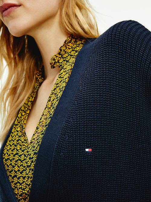 Tommy Hilfiger Contrast Knit V-Neck Cardigan Truien Dames Blauw | TH748OCH