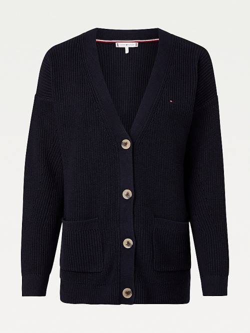 Tommy Hilfiger Contrast Knit V-Neck Cardigan Truien Dames Blauw | TH748OCH