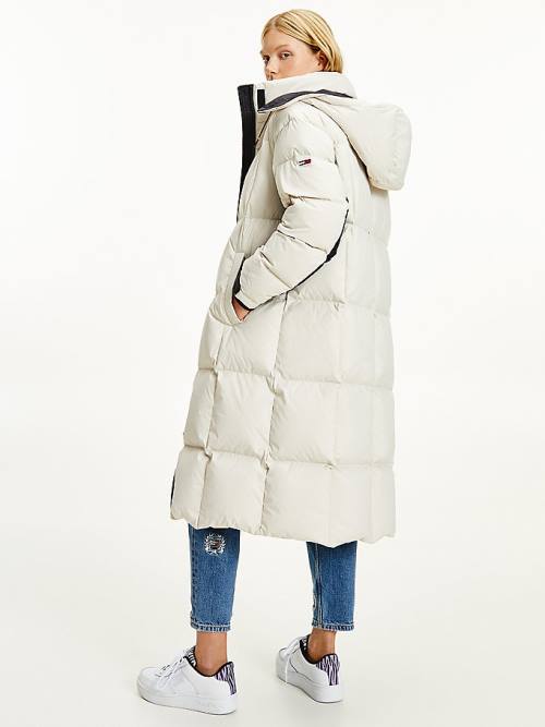 Tommy Hilfiger Contrast Panel Long Down Coat Jassen Dames Beige | TH634ZKW