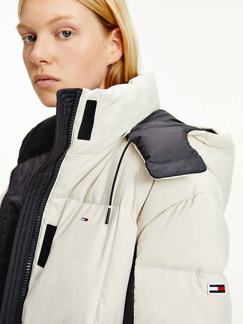 Tommy Hilfiger Contrast Panel Long Down Coat Jassen Dames Beige | TH634ZKW