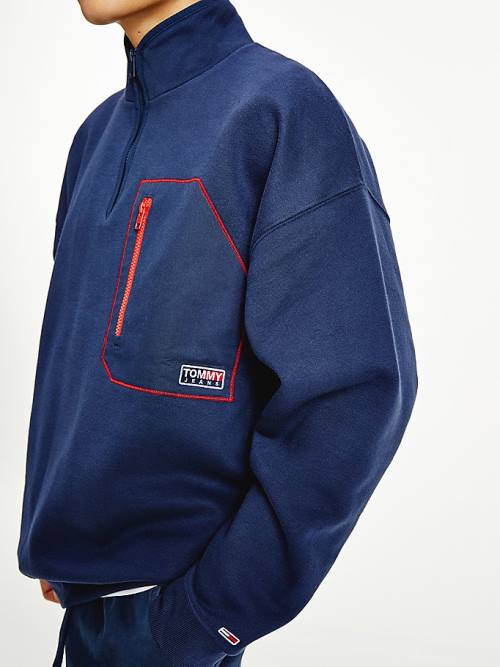 Tommy Hilfiger Contrast Pocket Half-Zip Sweatshirts Heren Blauw | TH081GSF