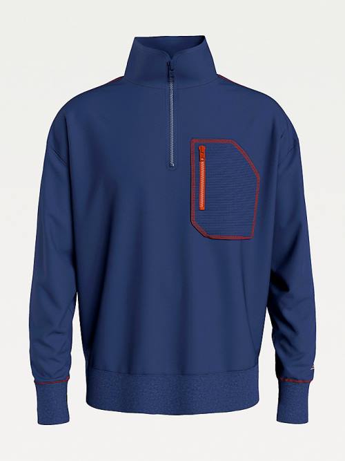 Tommy Hilfiger Contrast Pocket Half-Zip Sweatshirts Heren Blauw | TH081GSF