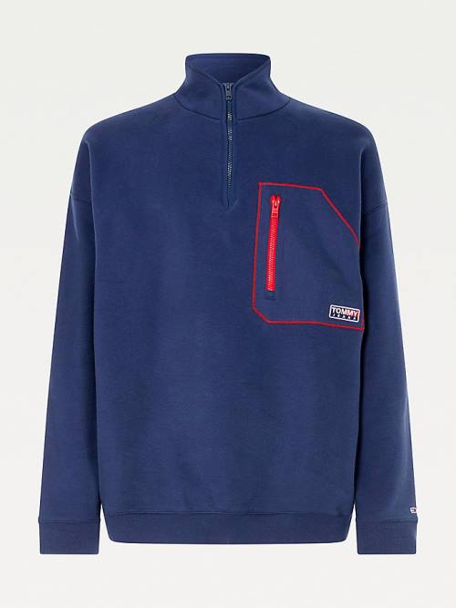 Tommy Hilfiger Contrast Pocket Half-Zip Sweatshirts Heren Blauw | TH081GSF