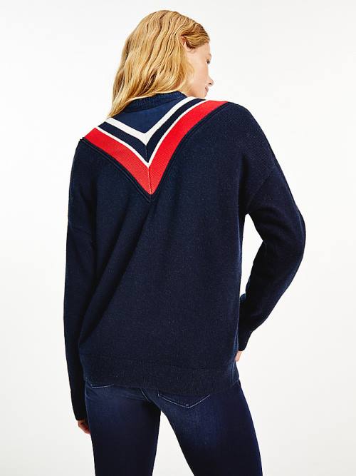 Tommy Hilfiger Contrast V-Neck Relaxed Fit Jumper Truien Dames Blauw | TH420HSW