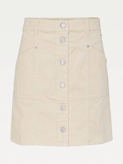 Tommy Hilfiger Corduroy Button-Through Mini Rokken Dames Beige | TH109FYP