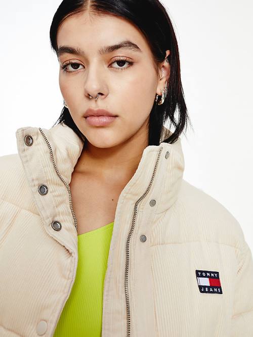 Tommy Hilfiger Corduroy Padded Puffer Jassen Dames Beige | TH180ZJV