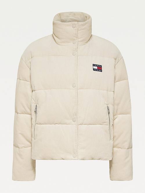 Tommy Hilfiger Corduroy Padded Puffer Jassen Dames Beige | TH180ZJV