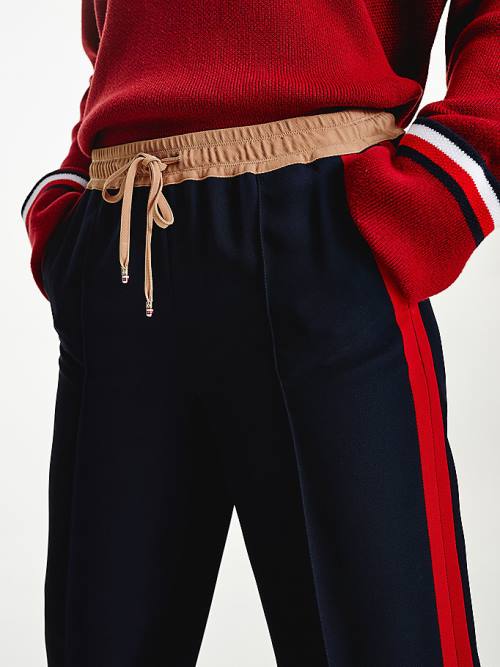 Tommy Hilfiger Crepe Colour-Blocked Drawstring Taille Broek Dames Blauw | TH716EYF