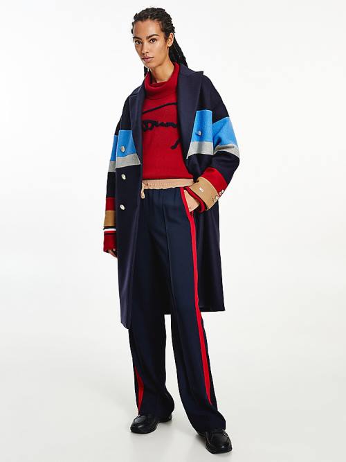 Tommy Hilfiger Crepe Colour-Blocked Drawstring Taille Broek Dames Blauw | TH716EYF