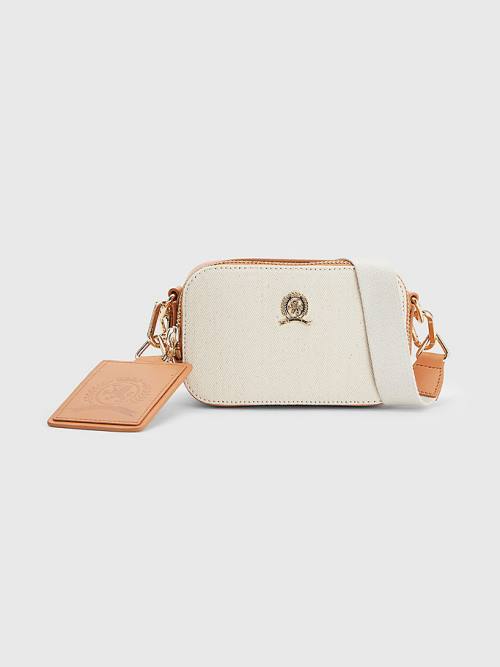 Tommy Hilfiger Crest Canvas Small Camera Tassen Dames Beige | TH102FMY