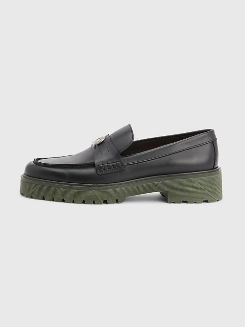 Tommy Hilfiger Crest Chunky Leren Loafers Formele Schoenen Heren Zwart | TH047QKE