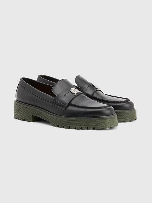 Tommy Hilfiger Crest Chunky Leren Loafers Formele Schoenen Heren Zwart | TH047QKE