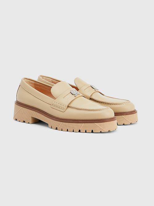 Tommy Hilfiger Crest Chunky Leren Loafers Formele Schoenen Heren Beige | TH564QKV