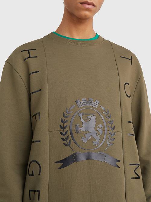 Tommy Hilfiger Crest Crew Neck Sweatshirts Heren Khaki | TH580RUM