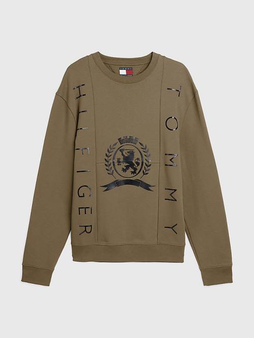 Tommy Hilfiger Crest Crew Neck Sweatshirts Heren Khaki | TH580RUM