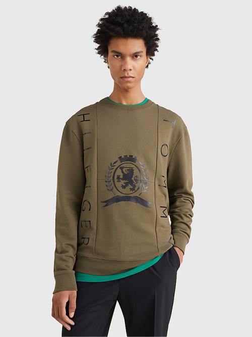 Tommy Hilfiger Crest Crew Neck Sweatshirts Heren Khaki | TH580RUM