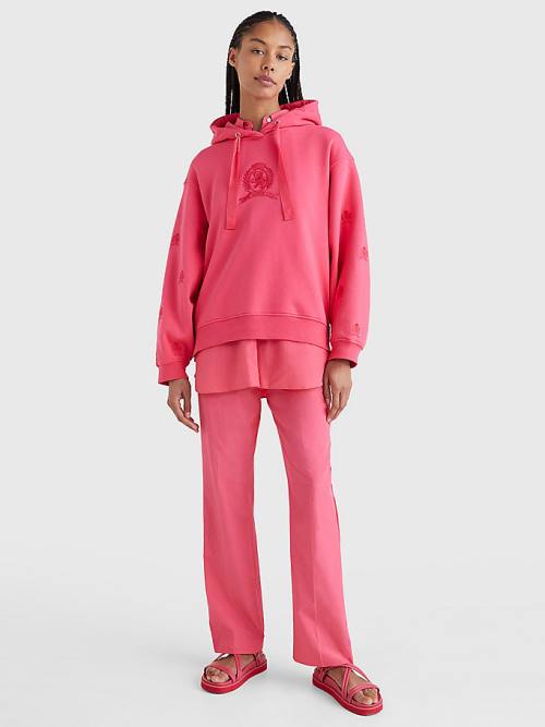 Tommy Hilfiger Crest Embroidery Hoodie Dames Roze | TH423SEJ