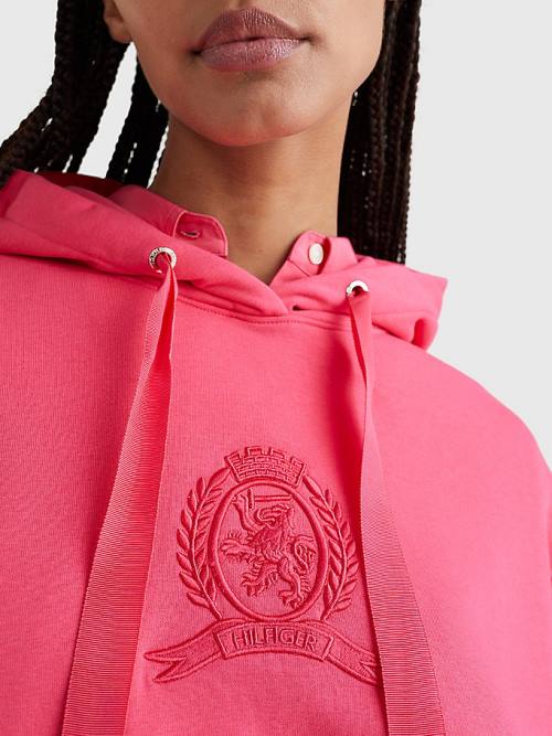 Tommy Hilfiger Crest Embroidery Hoodie Dames Roze | TH423SEJ