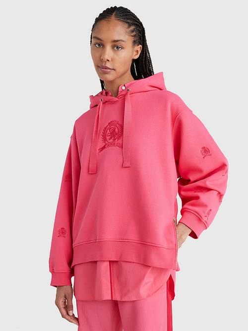 Tommy Hilfiger Crest Embroidery Hoodie Dames Roze | TH423SEJ