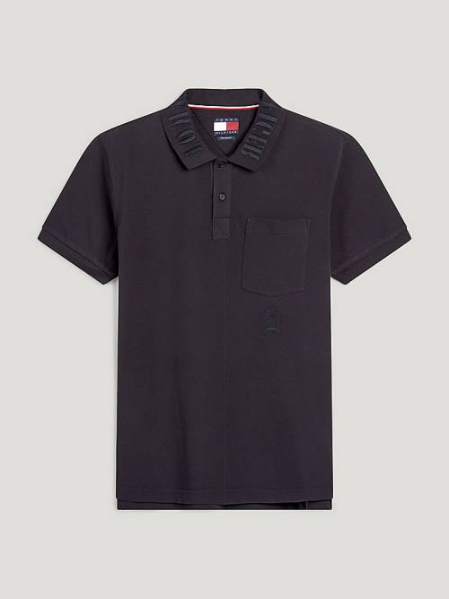 Tommy Hilfiger Crest Embroidery Organic Katoenen Poloshirt Heren Zwart | TH036KOT