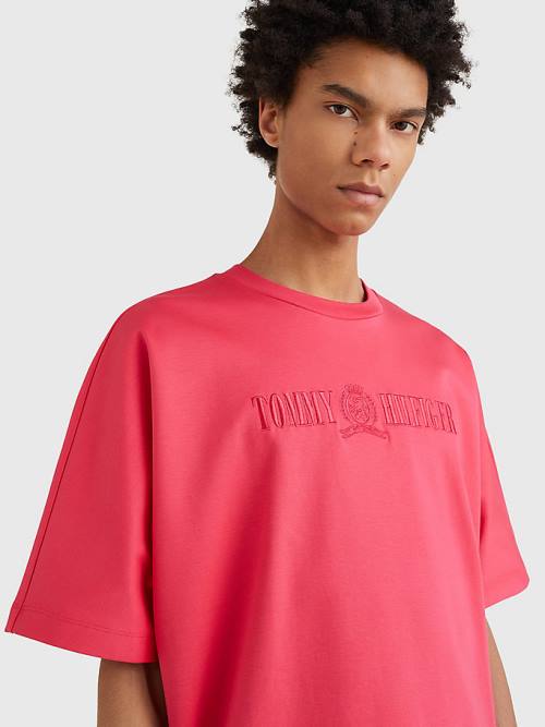 Tommy Hilfiger Crest Embroidery Organic Katoenen T-shirts Heren Roze | TH837QRY